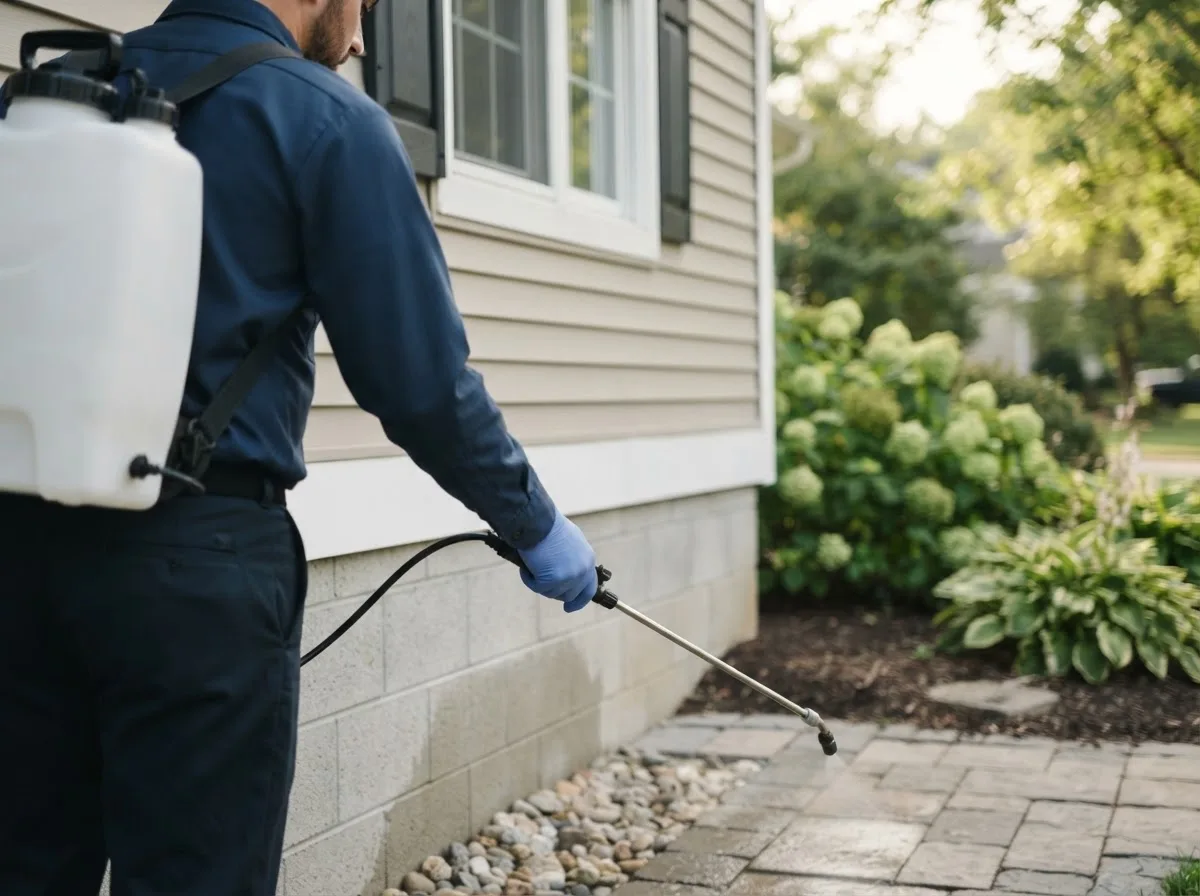 Pest control technician inspecting a home in Gillsville, GA